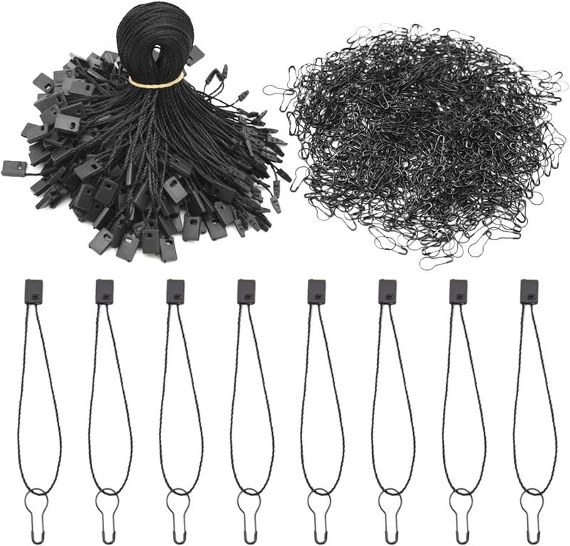Hocansen 1000Pcs Hang Tag Fastener and 1000Pcs Safety Pins Black Hanging Tag Nylon String Snap Lock Metal Ground Pins for Clothing Tags and Labels (Black/BZ-GS) - Image 1